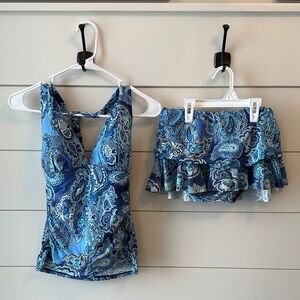 Ralph Lauren Blue and White Paisley Swimwear